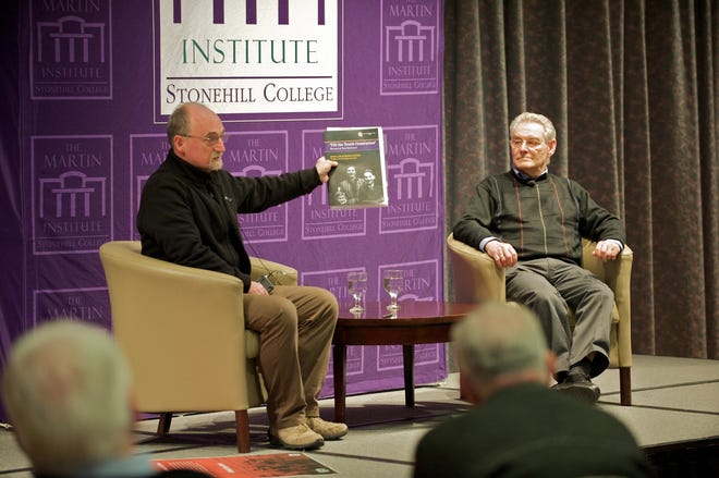Director Gerry Gregg and Holocaust survivor Tomi Reichental talk with members of the audience at Stoenhill College.