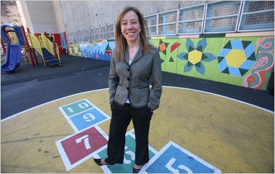 Andrea Wenner started Out2Play, which provided 120 playgrounds for schools, including at P.S. 208 in Harlem.
