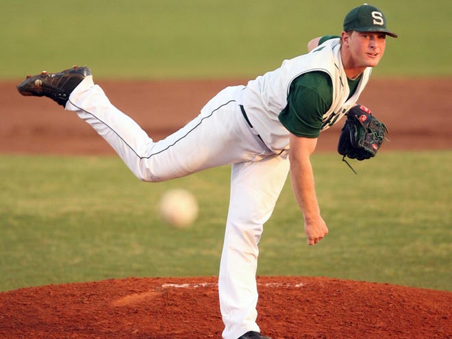 Shelton State’s Johnny Shuttlesworth delivers a pitch during his freshman year with the Buccaneers.