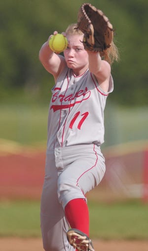 CA's Nicole Zimmerman winds up for to pitch during Thursday's game against Fairport.
