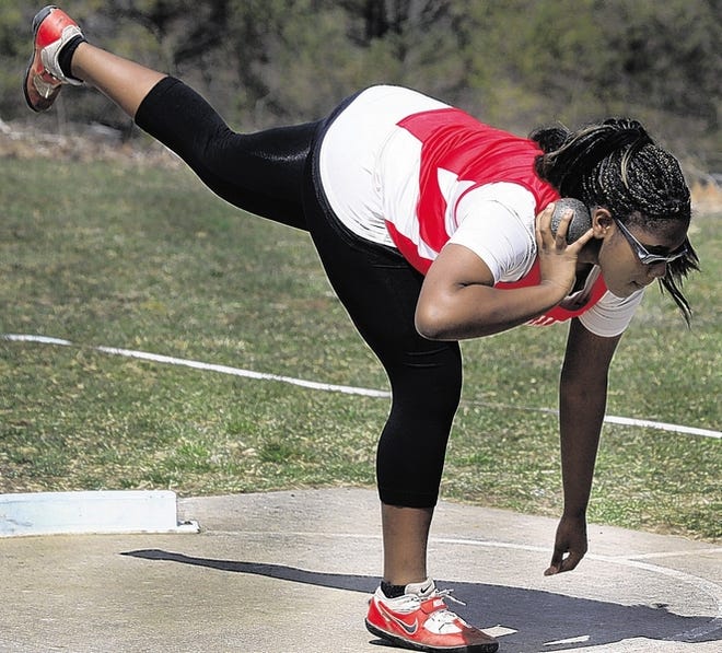 Dominique Darby of Tri-Valley during shot put event. for the web page