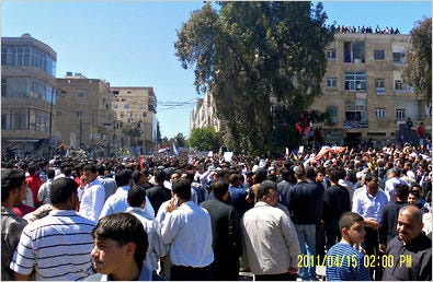 Protesters gathered Friday in the besieged southern town of Dara'a, where far less violence by the security forces was reported than in recent weeks.