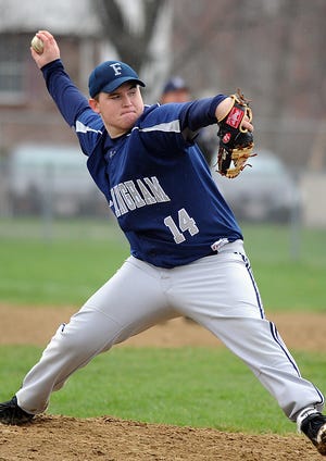 Framingham's kevin Lacy pitches during his two-hit shutout win over Natick yesterday at Bowditch Field.