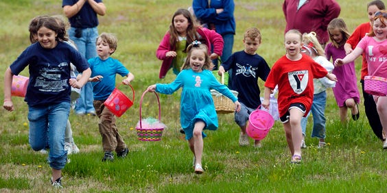 Children scurry to hunt Easter eggs during the 2010 Easter Egg Hunt at Tigers for Tomorrow at Untamed Mountain. This year's hunt will be at 2 p.m. Sunday.