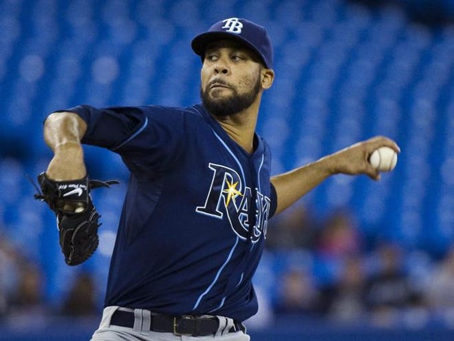 Tampa Bay Rays starting pitcher David Price throws a pitch while playing against the Toronto Blue Jays during second inning AL Baseball action in Toronto on Saturday, April 23, 2011.
