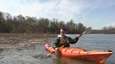 Author David Wheeler chronicles his year-long exploration of the state's natural attractions in his book, "Wild New Jersey." Wheeler, pictured kayaking off the Bordentown City riverfront, will sign copies of the book at the Carslake Community Center on April 26 at 7 p.m. Photo credit Krysti Sabins