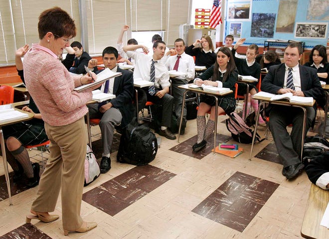 Pat Mucha teaches an Honors Spanish III class at Boylan High School on Thursday, April 21, 2011.