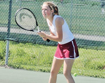 Dora McPeak gets set to return a serve against Maryville. McPeak would go on to win her match in a tiebreaker.