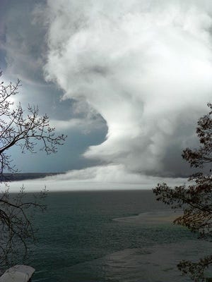 Keith Matthews sent this series of photos of cloud formations over Seneca Lake during the thunder storms that swept through the area today, April 26. He said he's never seen anything like this in his 11 years of looking out over the lake.