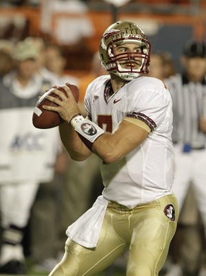 Florida State quarterback Christian Ponder looks to pass against Miami Oct. 9 last season in Miami. Ponder was selected as the 12th overall pick in the first round of the NFL draft by the Minnesota Vikings on Thursday.