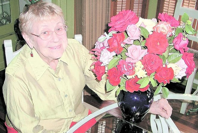 Jean Wagner Troemel, noted artist as well as an artist advocate in the St. Augustine community, was presented with a bouquet of roses from the garden of a friend, Fred Whitley, in honor of her 90th birthday, May 4. She recently took a break from painting, but said that she is about ready to get back to her paint and canvas. By FRED WHITLEY, fred.whitley@staugustine.com