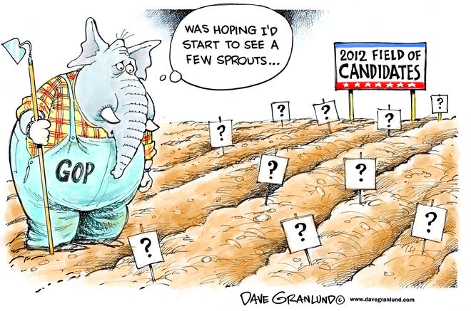 Dave Granlund cartoon on the lack of Republican candidates for the 2012 presidential election.