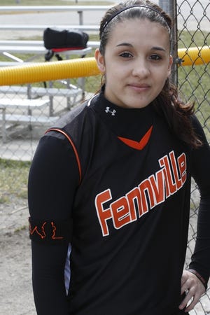 Thomas Rubin/Sentinel contributor
Fennville pitcher Selena Beltran-Pena wears an armband with the late Wes Leonard's initials on it during games.