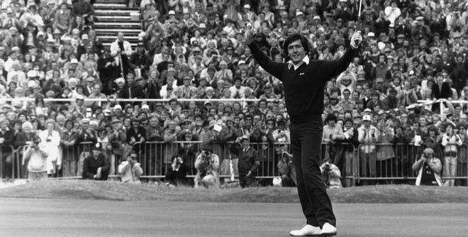 The late Seve Ballesteros, pictured in 1979 after winning his first major, the British Open at Royal Lytham & St. Annes. Leading by two strokes on the 16th hole, he hit his drive way right, into a parking lot and under a car. After a free drop, he punched his second shot to 15 feet and made the putt for the victory.