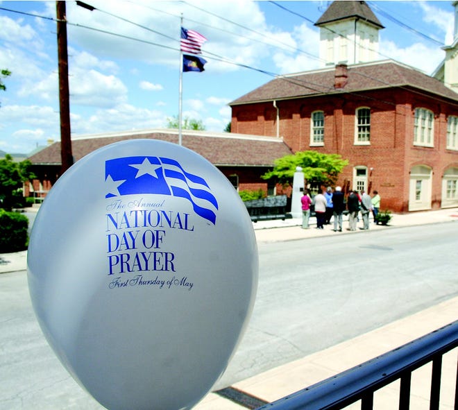 The Greencastle-Antrim community observed the National Day of Prayer Thursday, May 5, with a service at the First United Methodist Church and an outdoor vigil in front of borough hall. The indoor service included the pledge to the flag, music, scripture and, of course, prayer. Outside, Pastor Margaret Miller led prayer for a small group that gathered.