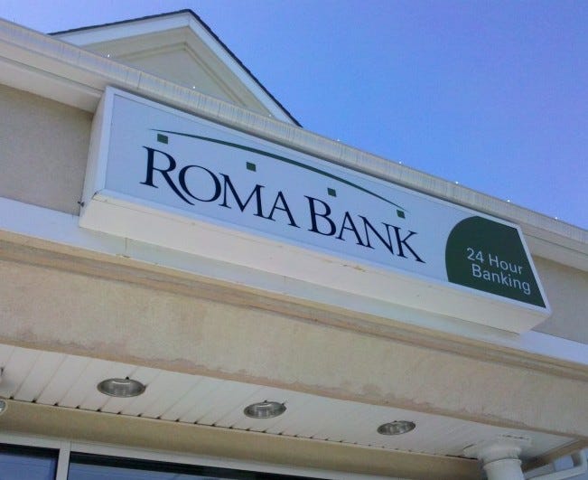 The Roma Bank sign is prominent at the Delran branch on Bridgeboro Road in Delran. The branch was formerly part of Sterling Bank that was acquired last July by Roma.