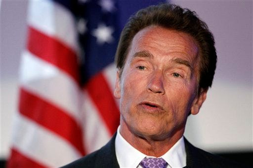 Arnold Schwarzenegger speaks at the Israel 63rd Independence Day Celebration hosted by the Consulate General of Israel in Los Angeles, Tuesday, May 10, 2011. Schwarzenegger was honored at the event.