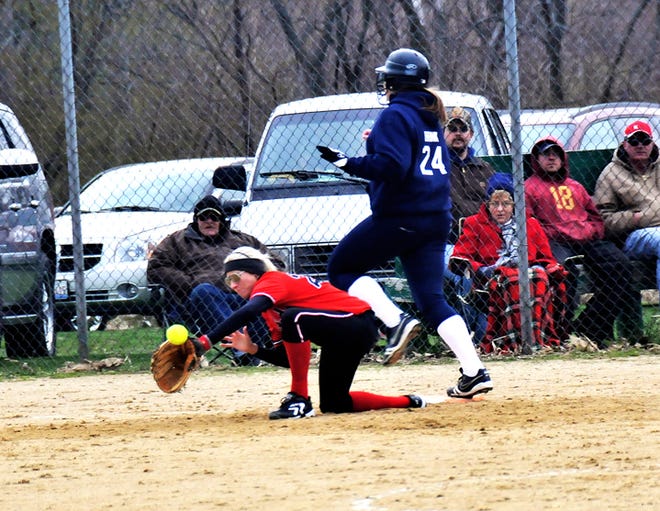 Ridgewood junior Emily Brink makes it safely to first base during a recent game.