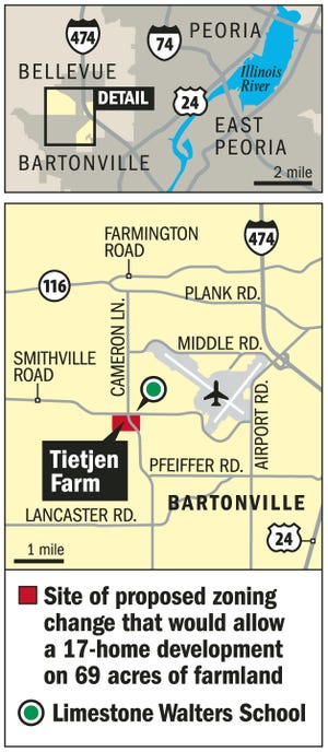 Site of proposed zoning change around Tietjen Farm in Bartonville