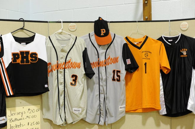These athletic uniforms will be sold as part of the Provincetown School District's two "yard sales" benefiting the school consolidation fund. The first yard sale is set for May 21 and May 22, but the uniforms don't go on sale until June 24 and June 25 during the annual Portuguese Festival.