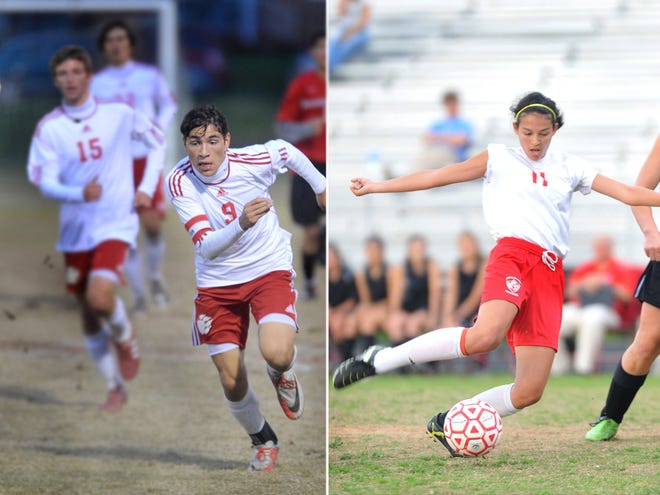 Brayan Aguirre, left, and Samantha Reeves, right, will both represent Hendersonville High soccer this summer in the East-West All-Star Games.
