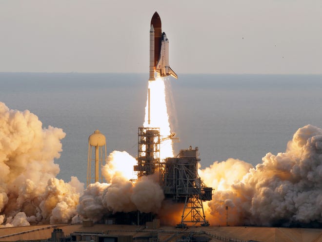 Space shuttle Endeavour clears the launch pad at Cape Canaveral, Fla., on Monday, May 16, 2011. (AP Photo)