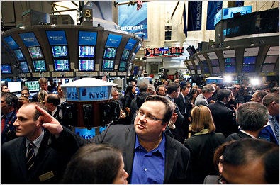 Reid Hoffman, LinkedIn's founder, on the floor of the New York Stock Exchange as his company made its trading debut.