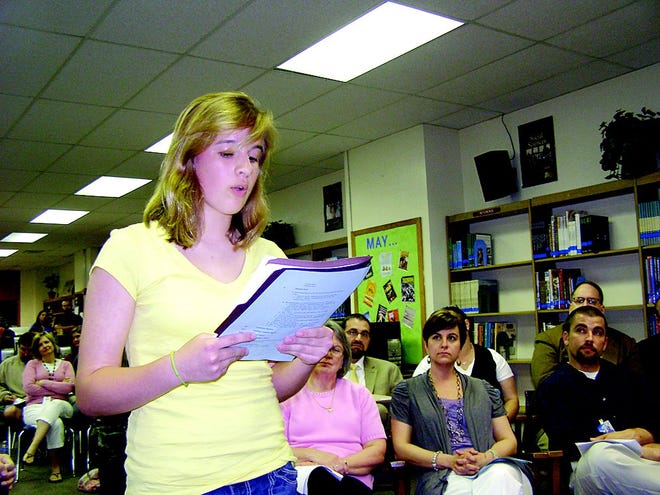 Seventh-grade student Sydney Shepherd was one of several people who addressed the board.