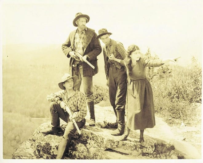 This scene from “The Moonshine Trail” was filmed at Bear Hill on the Shawangunk Ridge in Cragsmoor in 1919.