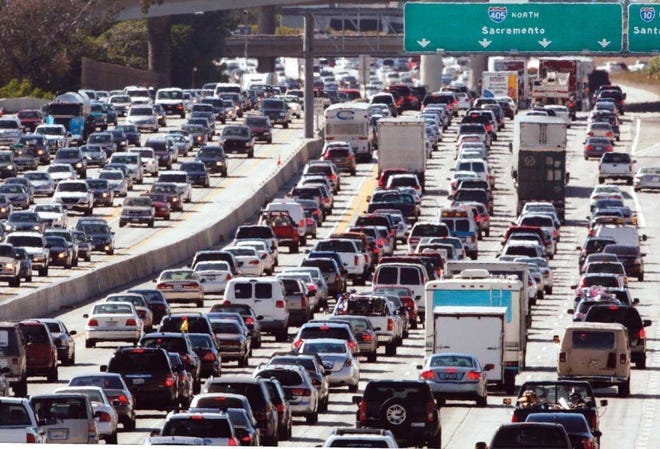 Friday traffic jams in Los Angeles for the start of last year's Memorial Day weekend.