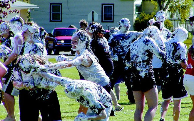 The Cheboygan Area High School senior class of 2011 made the shaving cream fly at the school’s front lawn Friday, continuing an annual tradition leading up to Sunday’s graduation.