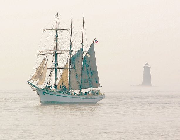 EJ Hersom/Staff photographer 
The Portuguese fishing vessel Gazela sails into Portsmouth Harbor Friday morning for the Sail Portsmouth 2011 event.