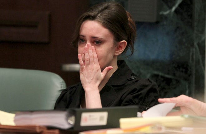 Casey Anthony listens yesterday to the testimony of Mallory Parker during Anthony's trial in the death of her daughter.