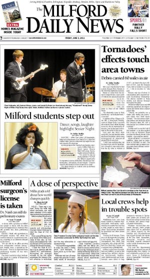 The front page of the 6/3/11 Milford Daily News.