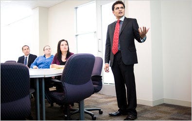 Kirit Amichandwala of Pangea3, a legal outsourcing firm, taught the procedures of its India office to staff in Texas.