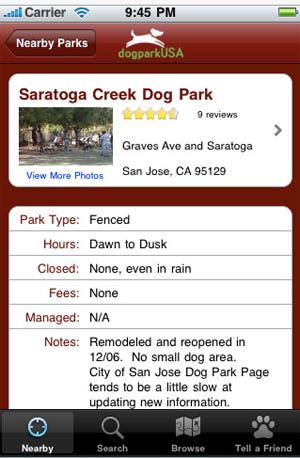 Dog Park Finder app