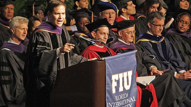 U.S. Sen Marco Rubio, speaks during FIU's law school graduation at U.S. Century Bank Arena in FIU's main campus, on Friday May 27, 2011.