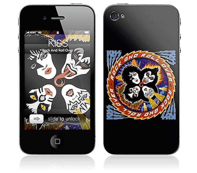 This product image courtesy of MusicSkins shows the KISS music skin for an iPhone.