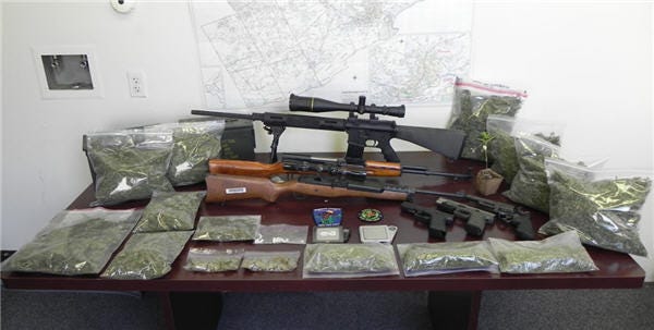 Drugs and guns seized in raid of Domini S. Sorrenti's house.