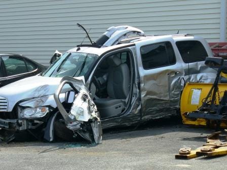 Coleen Savoy's car after the crash on Route 3 in Norwell on Monday, June 27, 2011.