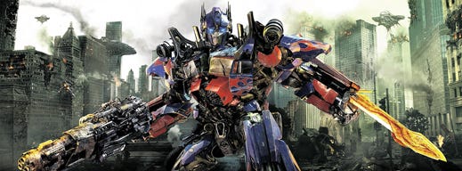 In this publicity image released by Paramount Pictures, Optimus Prime is shown in a scene from "Transformers: Dark of the Moon."