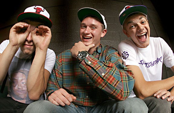 From left, Ty Schneider, Austin Werner and Ryan Roe — also known as Swag or T-Schnizz, Dubbers or A-Dubb, and Roeskiz or Skizzy — are members of the hip-hop group DKB.