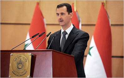Syria's President Bashar al-Assad delivered a speech in Damascus, Syria, on Monday.