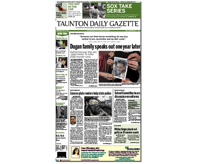 The front page of the Taunton Daily Gazette for July 7, 2011