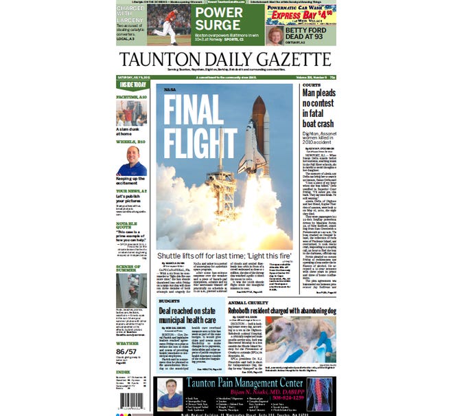 The front page of the Taunton Daily Gazette for July 9, 2011