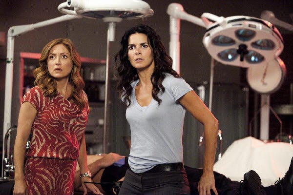 Sasha Alexander, left, and Angie Harmon play polar opposites who are longtime friends in "Rizzoli & Isles."