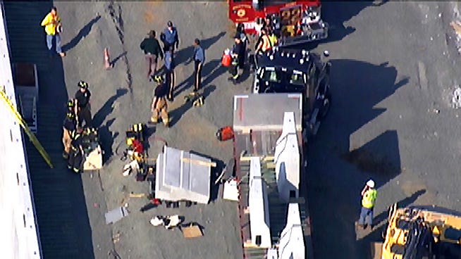 The following is a photo from NBC 10 news showing the scene of a
fatal construction accident on the New Jersey Turnpike in
Bordentown Township on Monday morning. A concrete barrier was being
offloaded from a truck and fell on a worker, crushing him.