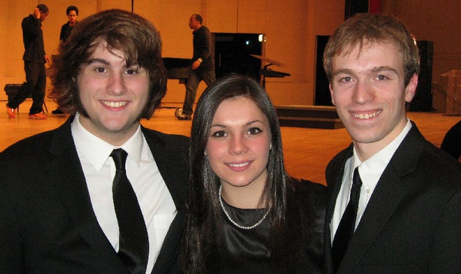 Delaware Valley High School students, from left, Jonathon Fornoff, Nadege Hoeper and Jason Sandonato, performed with the All-Eastern USA Honors Chorus.