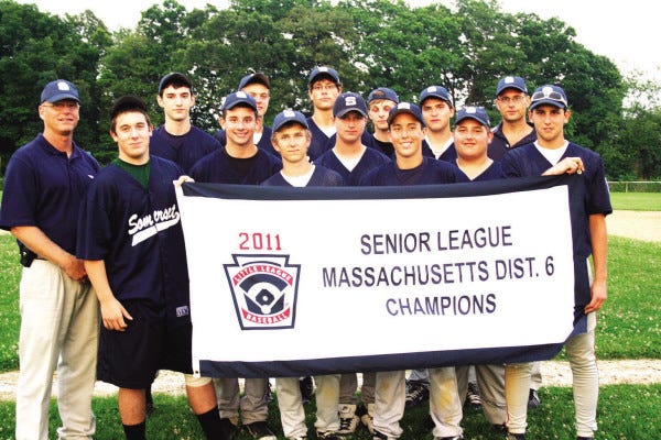 CHAMPIONS: The Somerset Senior League All-Star baseball team is pictured above after winning the District 6 championship over Seekonk on Monday night. The team includes Tyler Gosson, Connor Levesque, Russell Marum, Dan McMahon, Ryan Medeiros, Jonathan Melchert, who was injured for Monday’s game, Colin Michael, Miles Michalewich, C.J. Minkle, Edward Pacheco, Brayden Velozo-Migliori, Michael Quinn and Joel Salamon. John Medeiros was the coach and Chris Minkle was his assistant coach.