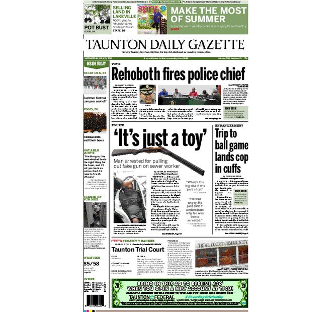 The front page of the Taunton Daily Gazette for Wednesday, July 13, 2011.